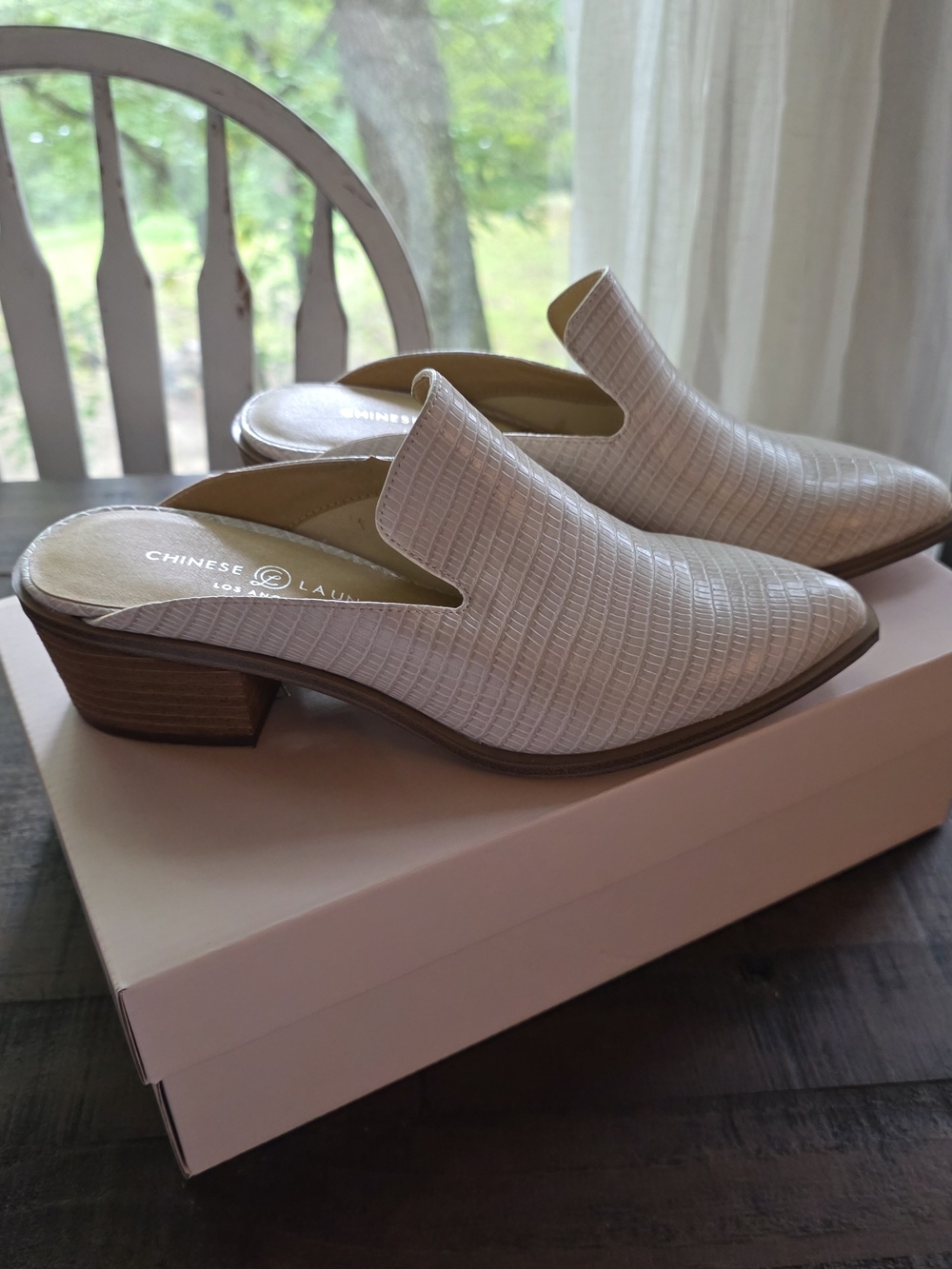 Chinese Laundry Ivory Textured Slip-On Mules
